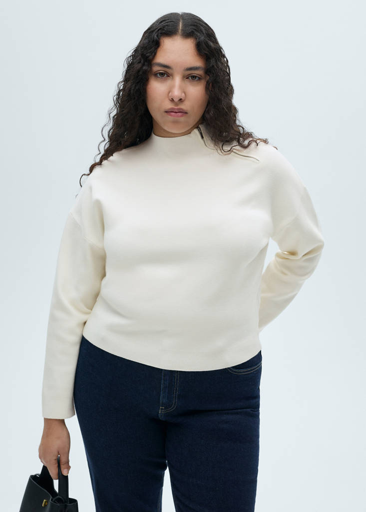 Perkins-neck sweater with zip — Ecru