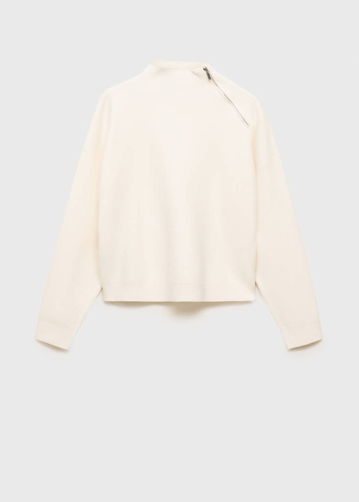 Perkins-neck sweater with zip — Ecru