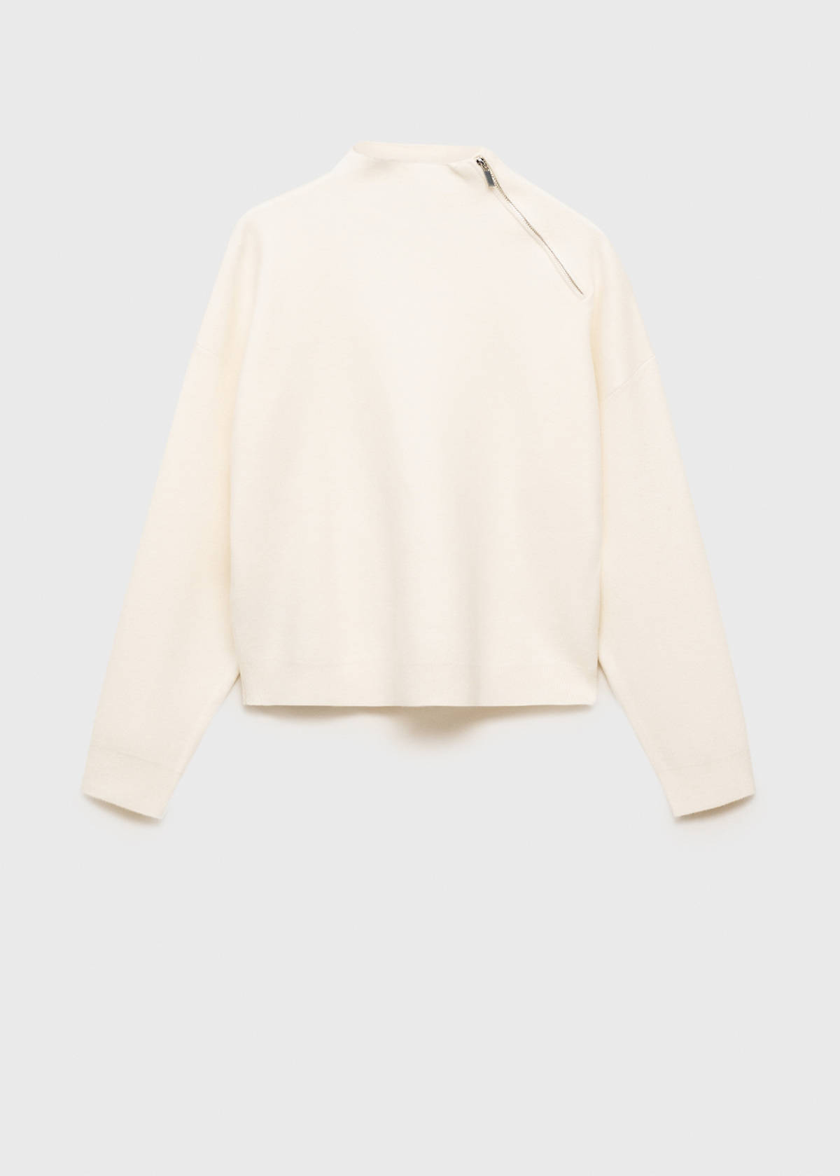 Perkins-neck sweater with zip — Ecru