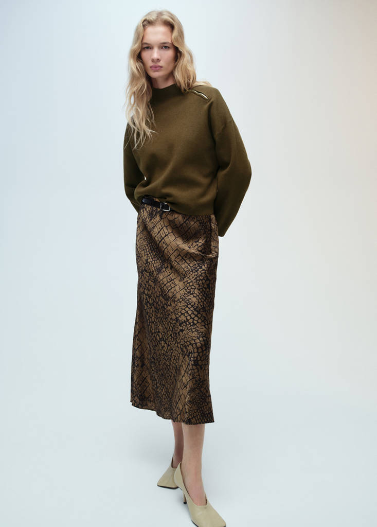 Perkins-neck sweater with zip — Khaki
