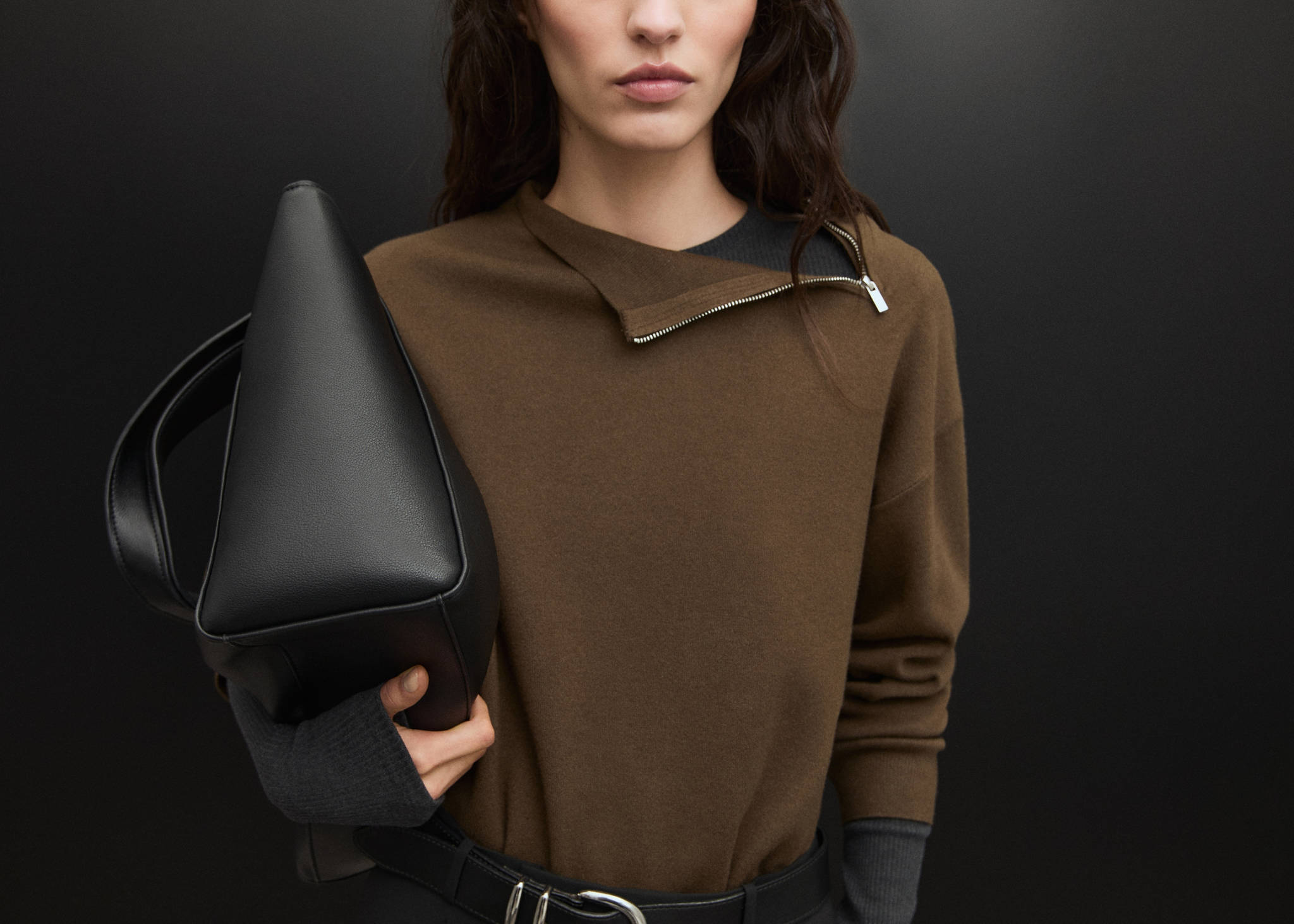 Perkins-neck sweater with zip - Panoramic plane
