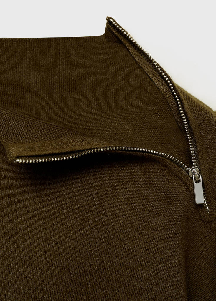 Perkins-neck sweater with zip — Khaki