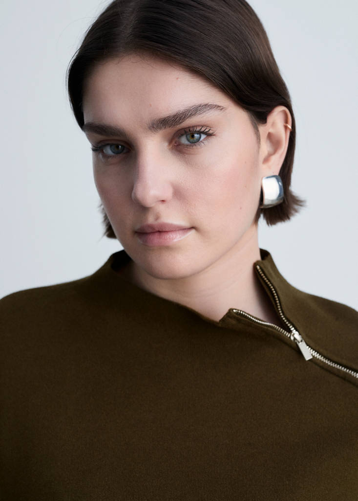 Perkins-neck sweater with zip — Khaki