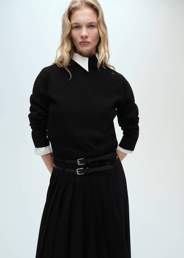 Perkins-neck sweater with zip — Black