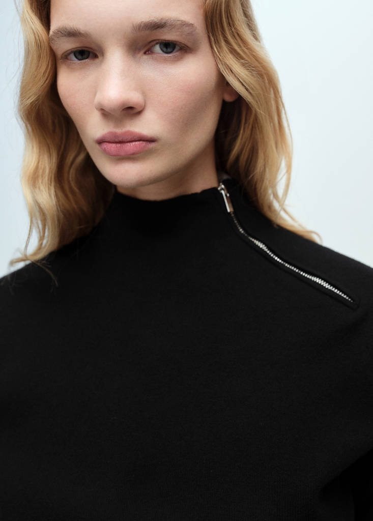 Perkins-neck sweater with zip — Black