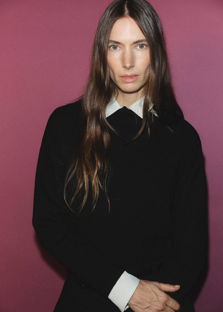 Perkins-neck sweater with zip — Black