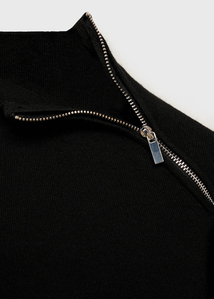 Perkins-neck sweater with zip — Black