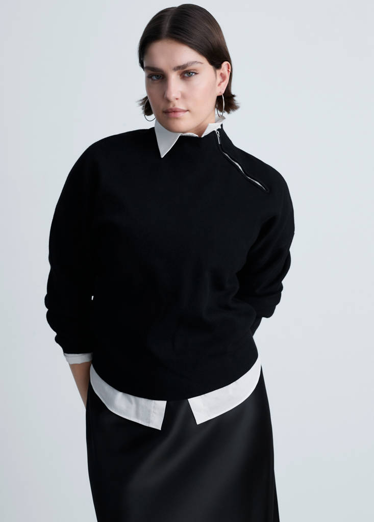 Perkins-neck sweater with zip — Black