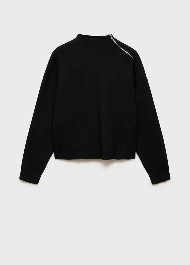Perkins-neck sweater with zip — Black