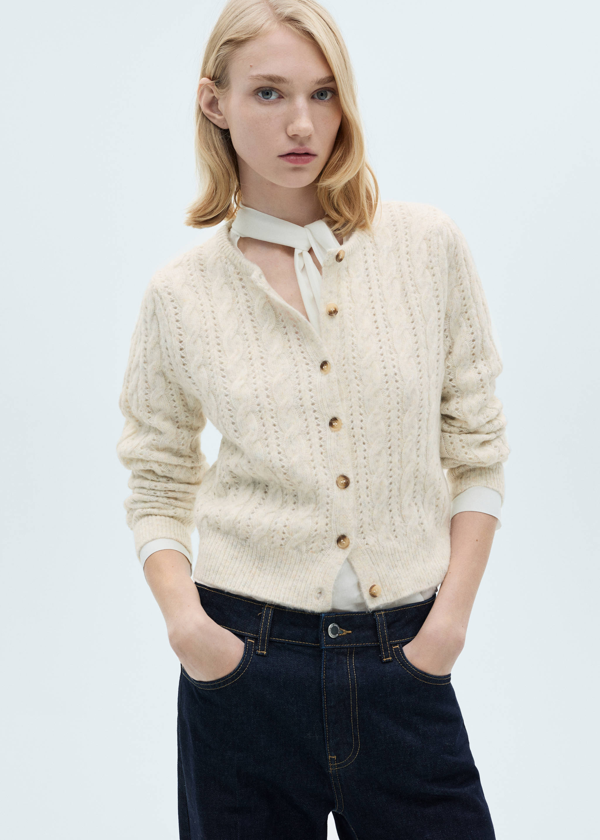 Cardigan torsadé détails ajourés - Plan moyen