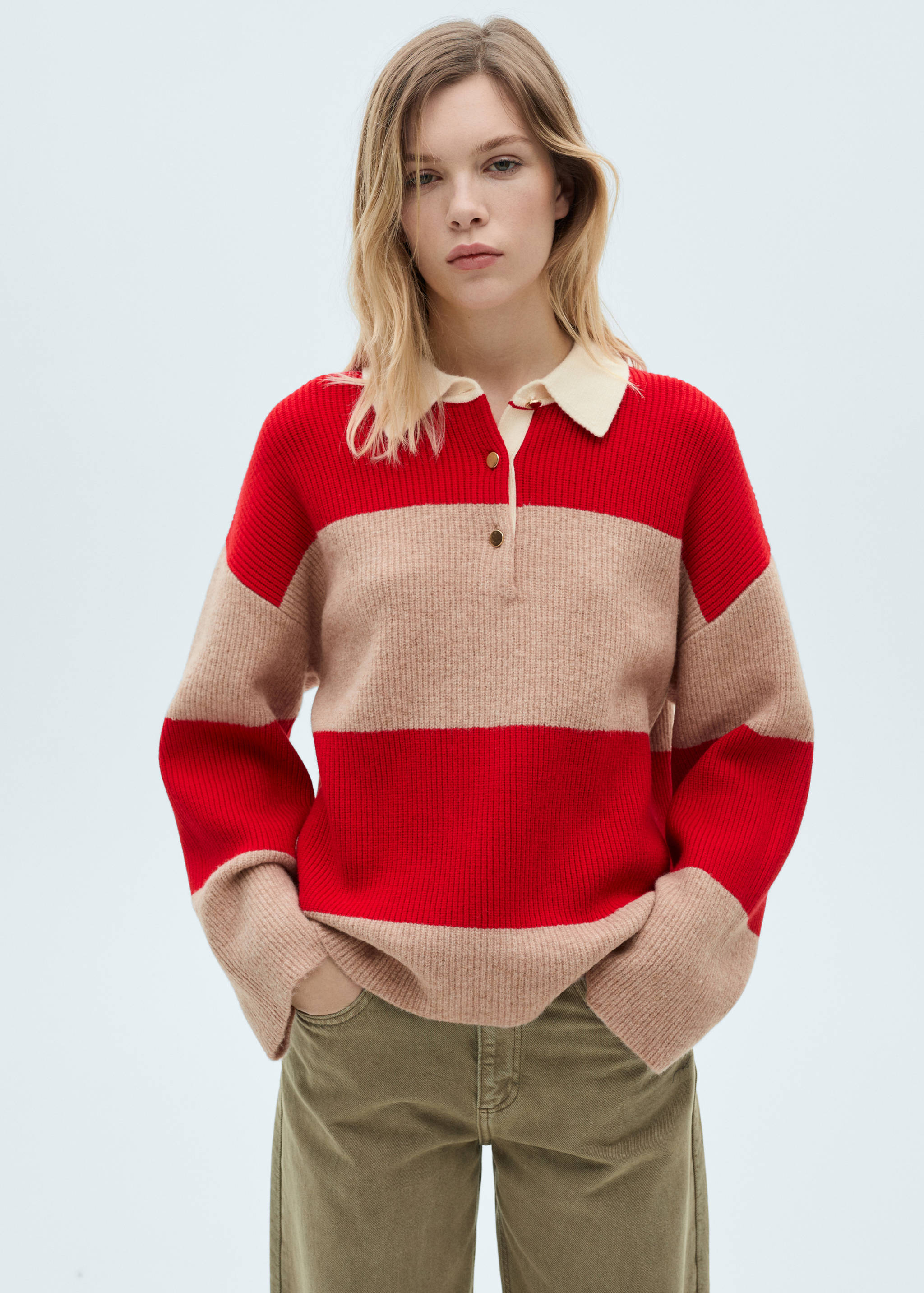 Striped polo-neck sweater - Medium plane