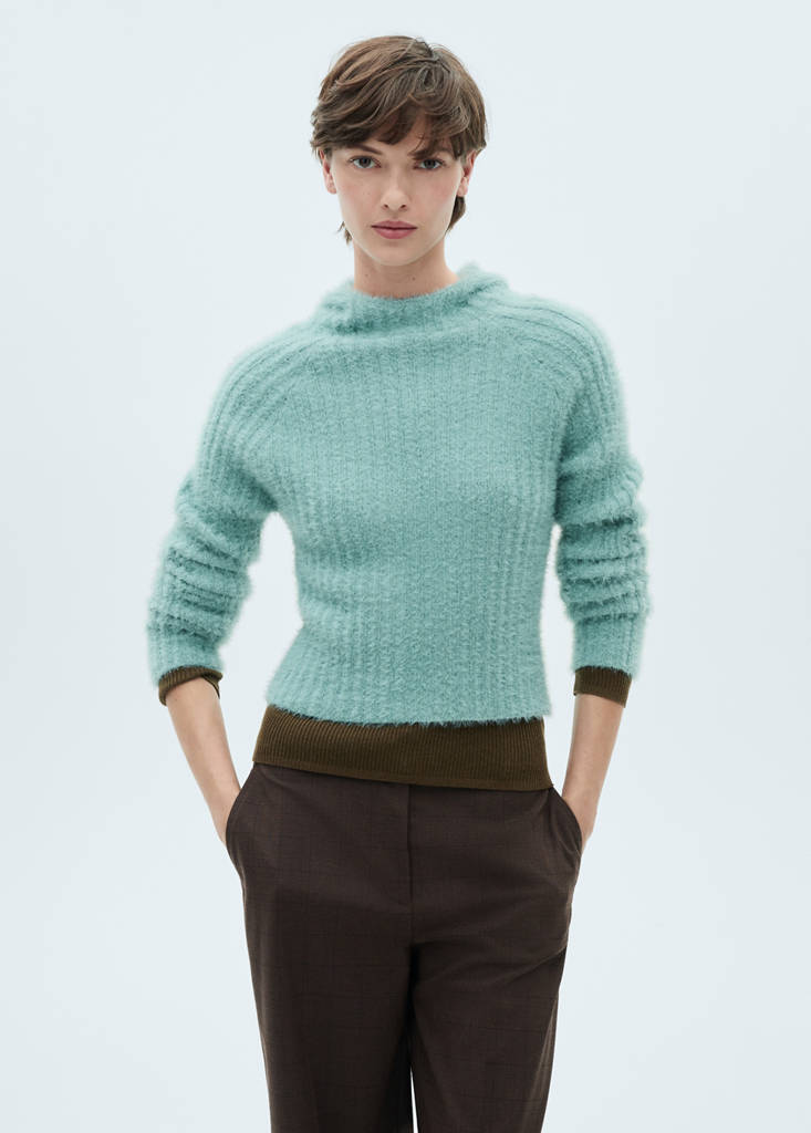 Faux-fur hooded sweater — Turquoise