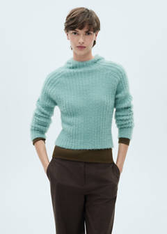Faux-fur hooded sweater — Turquoise 1