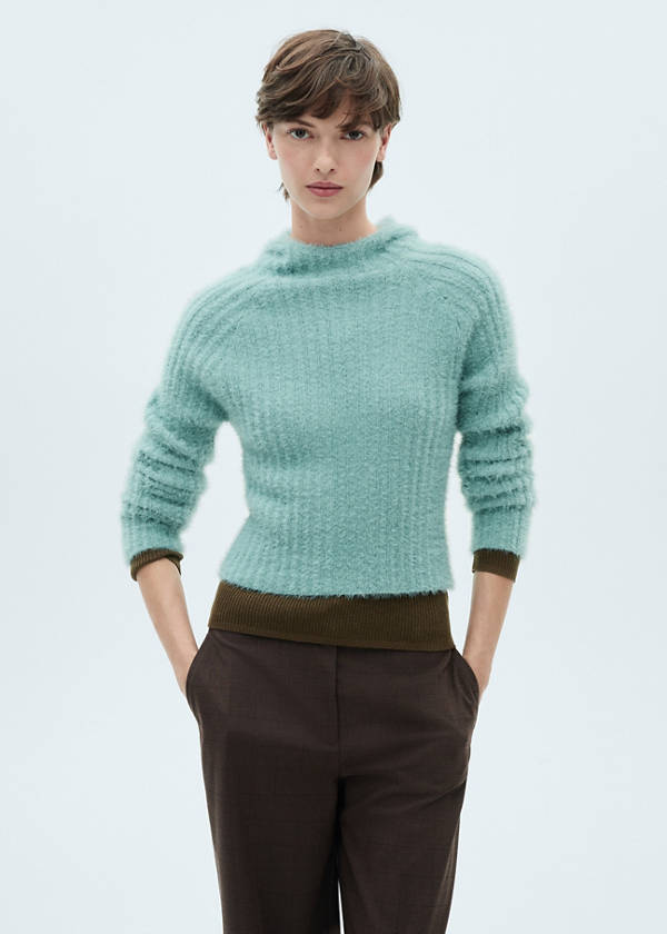 Faux-fur hooded sweater — Turquoise