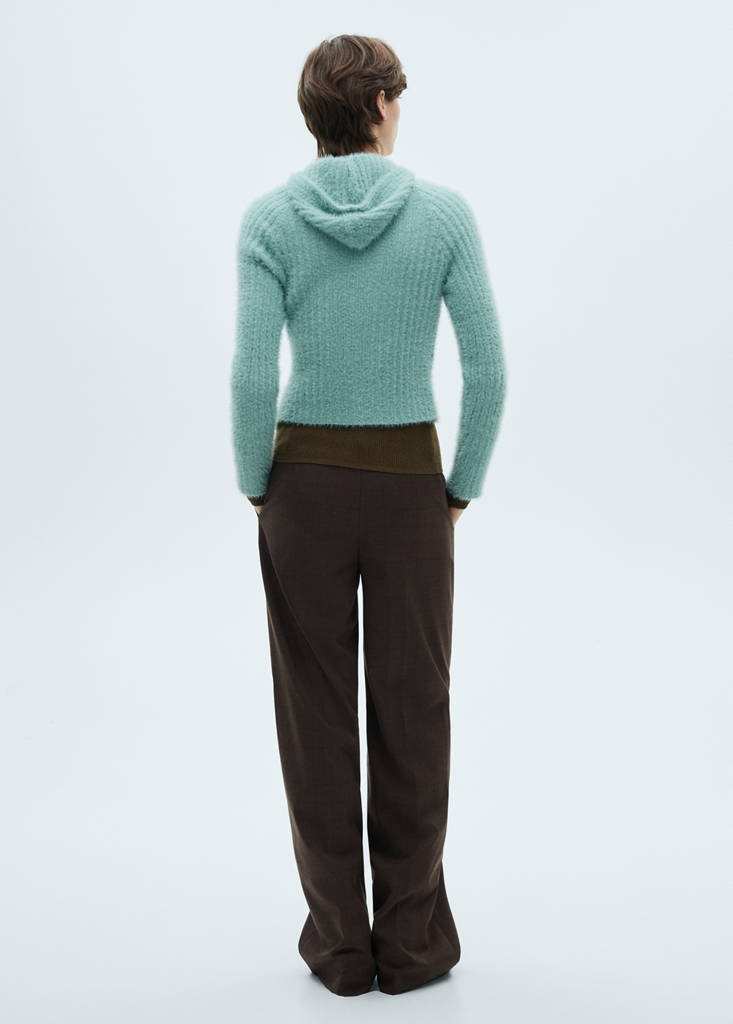 Faux-fur hooded sweater — Turquoise