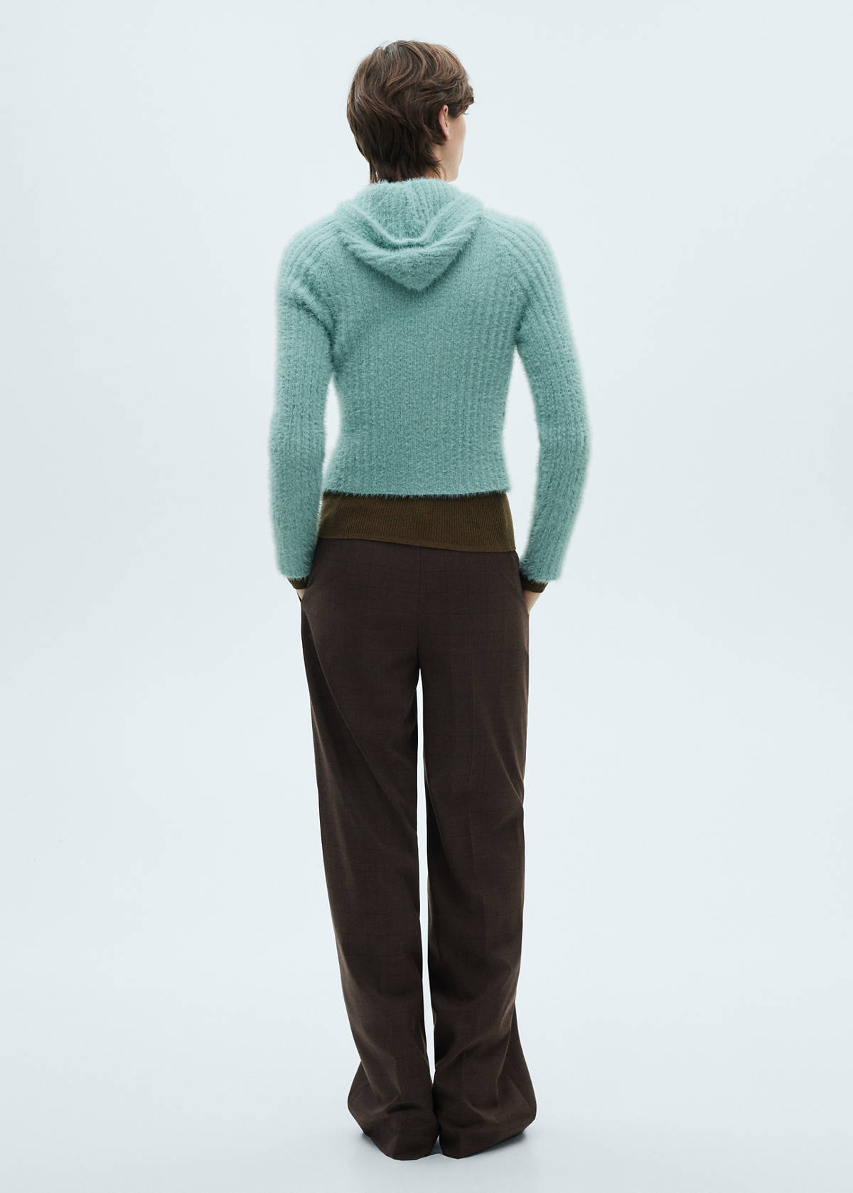 Faux-fur hooded sweater — Turquoise