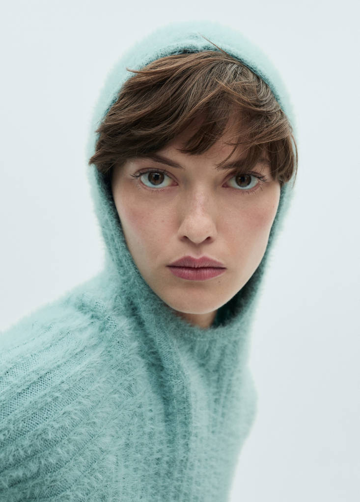 Faux-fur hooded sweater — Turquoise