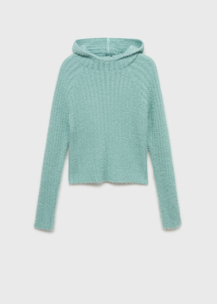 Faux-fur hooded sweater — Turquoise