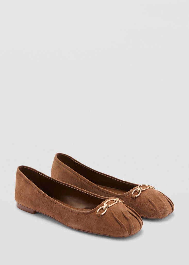 Link leather ballerina — Medium Brown