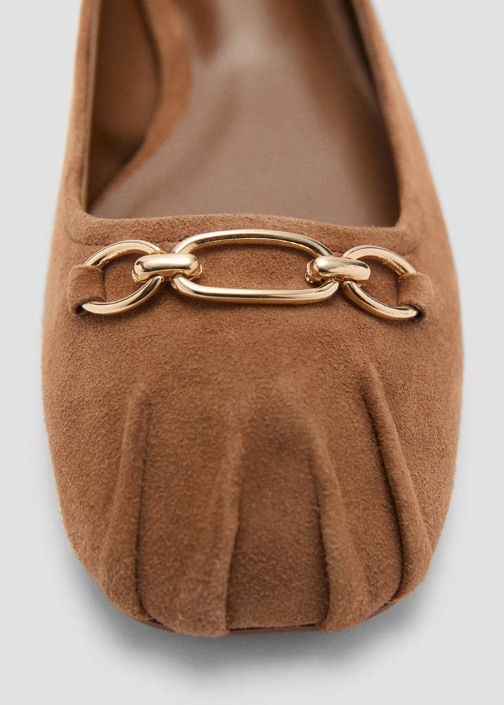 Link leather ballerina — Medium Brown