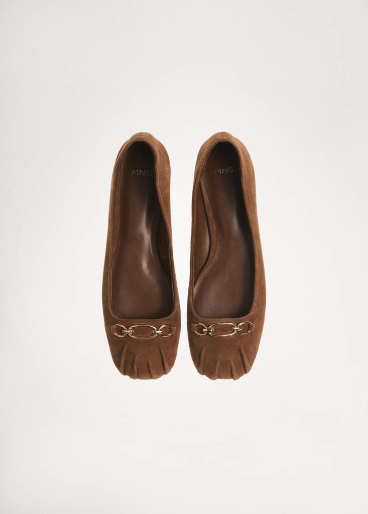 Link leather ballerina — Medium Brown