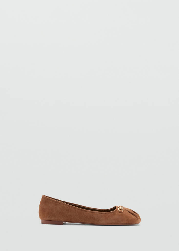 Link leather ballerina — Medium Brown
