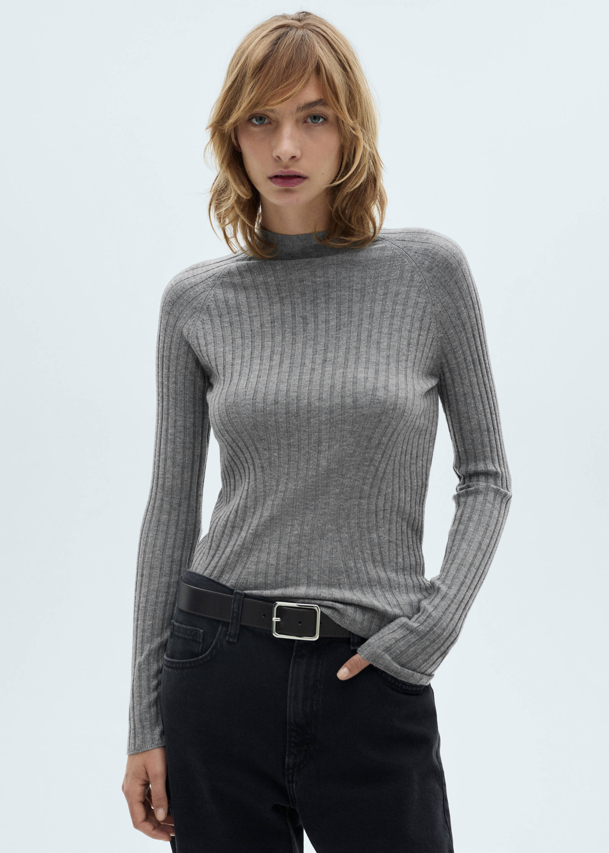 Ribbed sweater with perkins neck - Medium plane