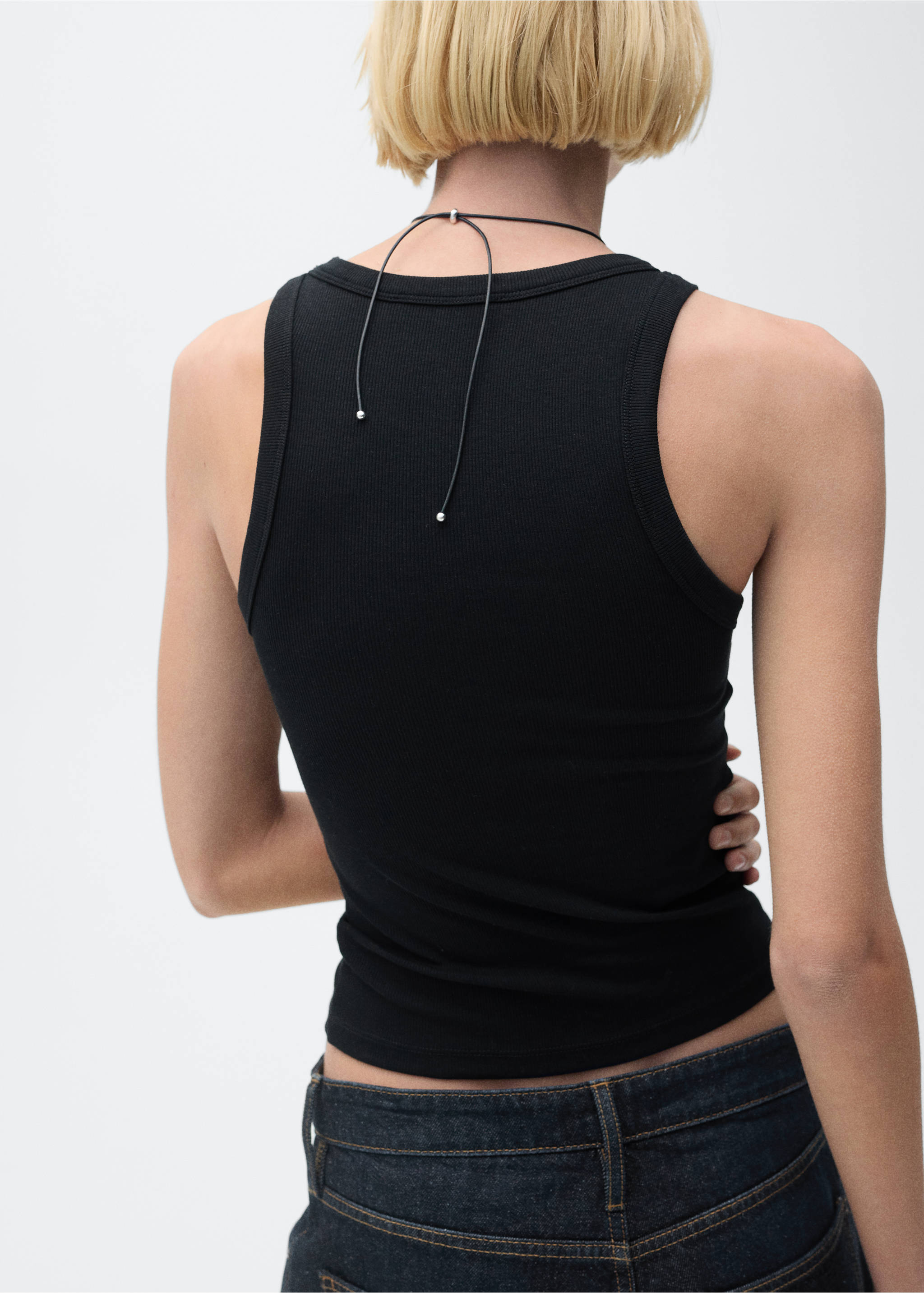 Ribbed cotton-blend top - Reverse of the article, Black. Ref: 87040434-00.