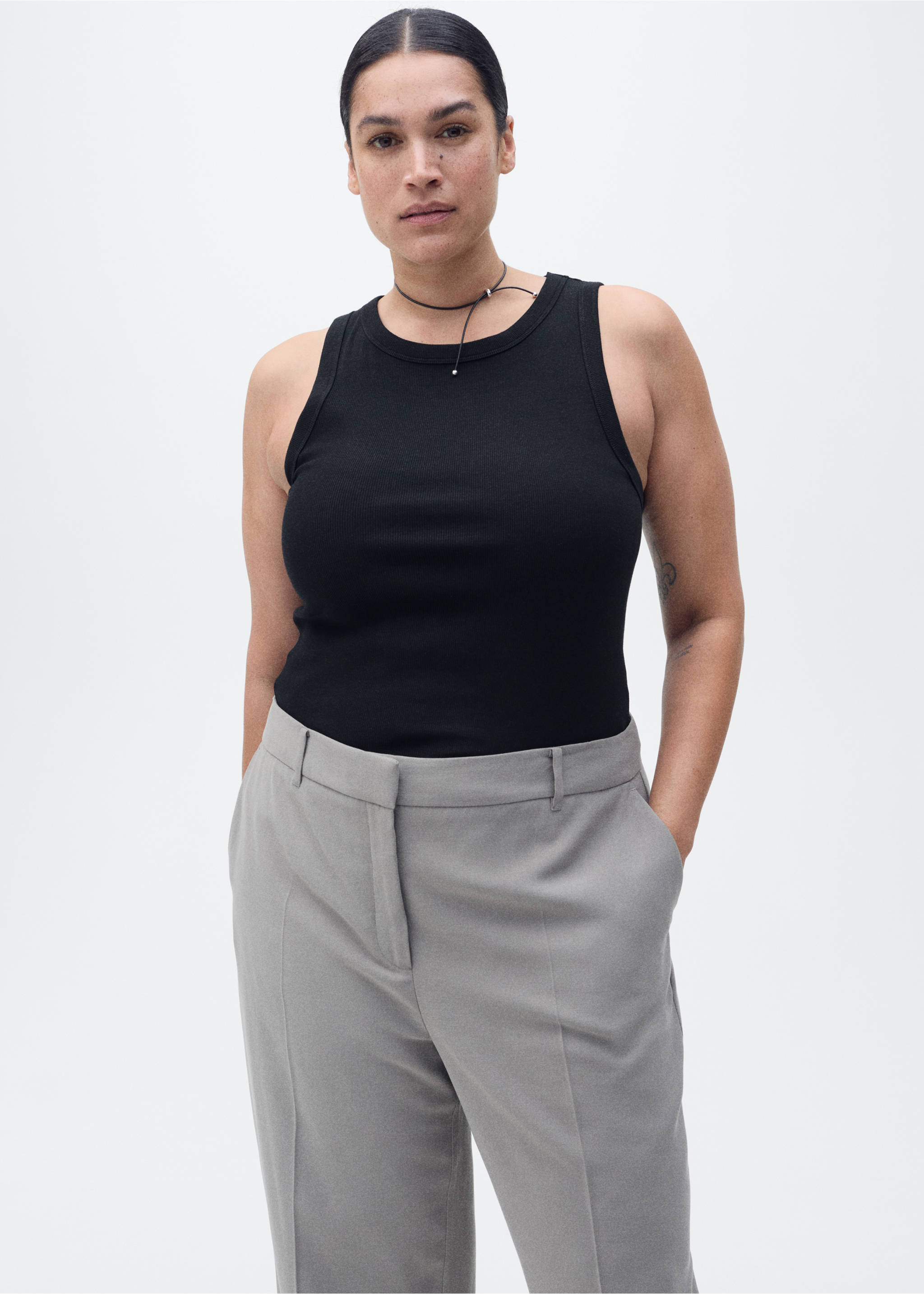 Ribbed cotton-blend top - Details of the article 5, Black. Ref: 87040434-00.