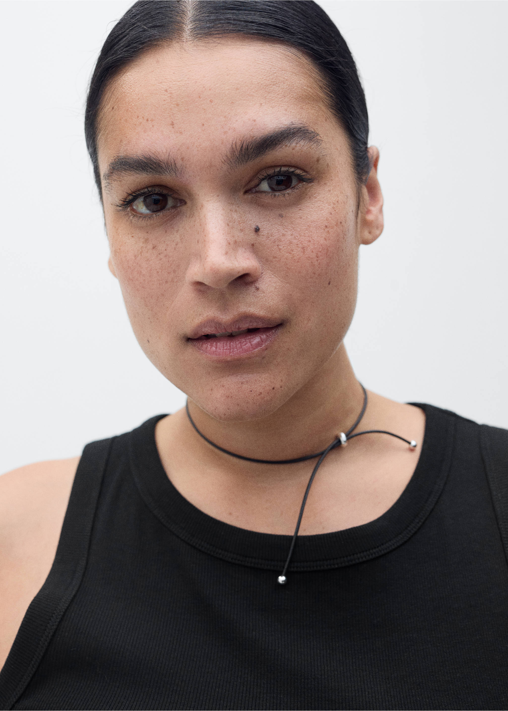Ribbed cotton-blend top - Details of the article 4, Black. Ref: 87040434-00.