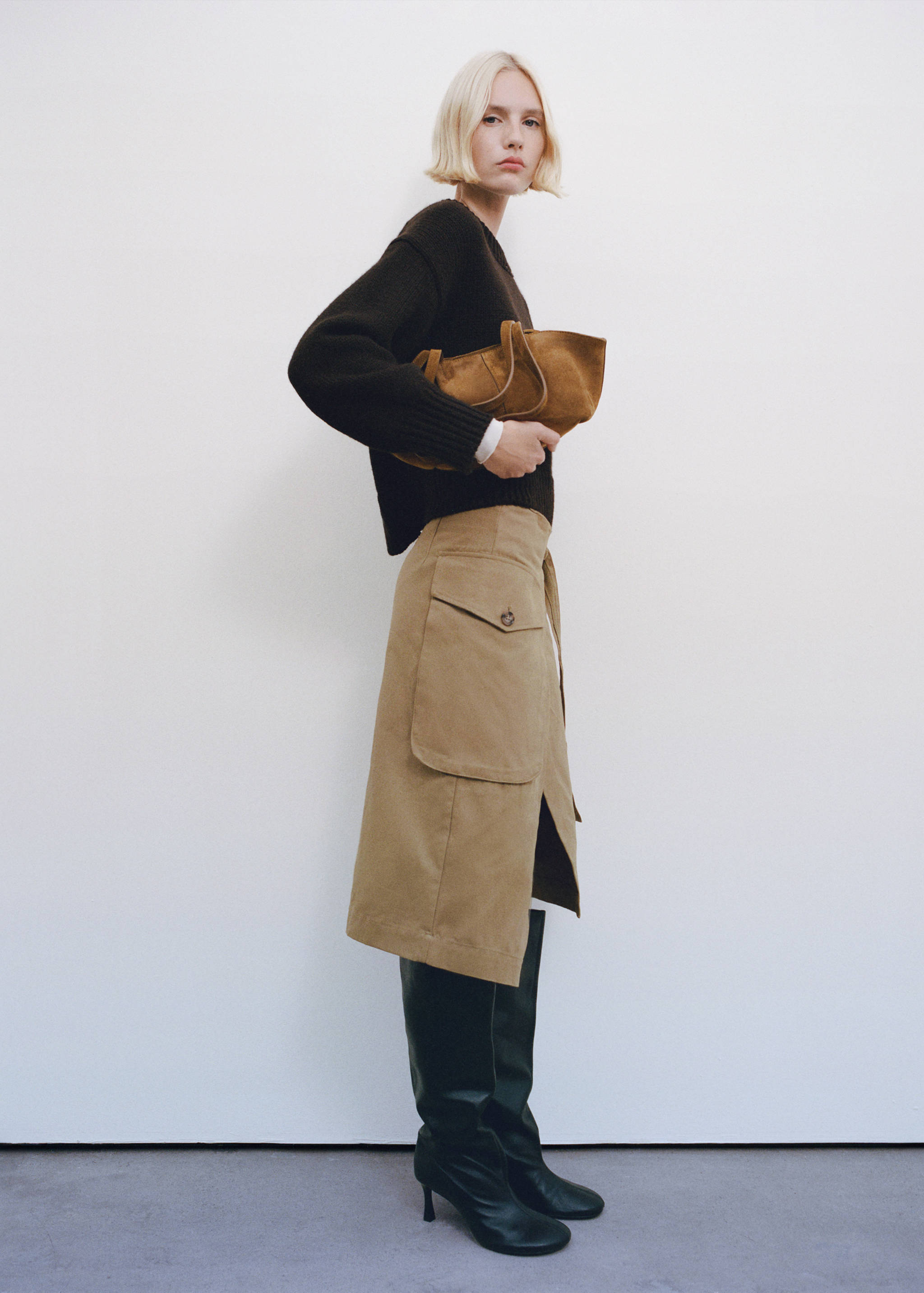 Double handle suede bag - General plane