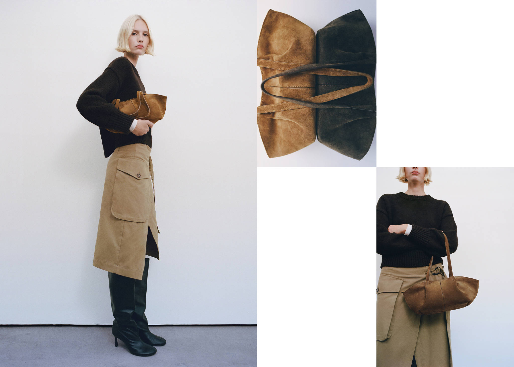 Double handle suede bag - Panoramic plane