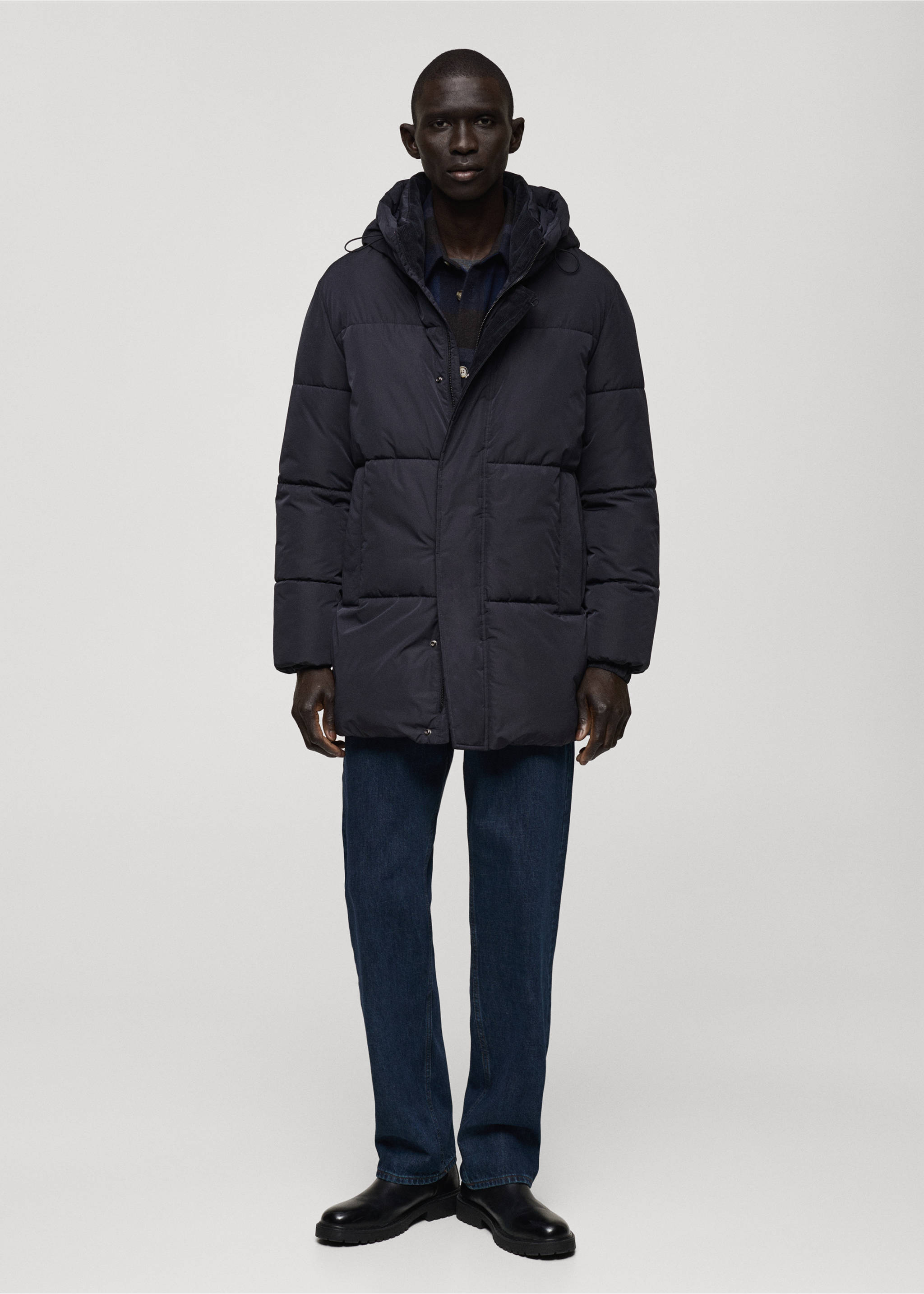 Anorak acolchado capucha water-repellent - Plano general, Azul marino oscuro. Ref: 87040575-00.