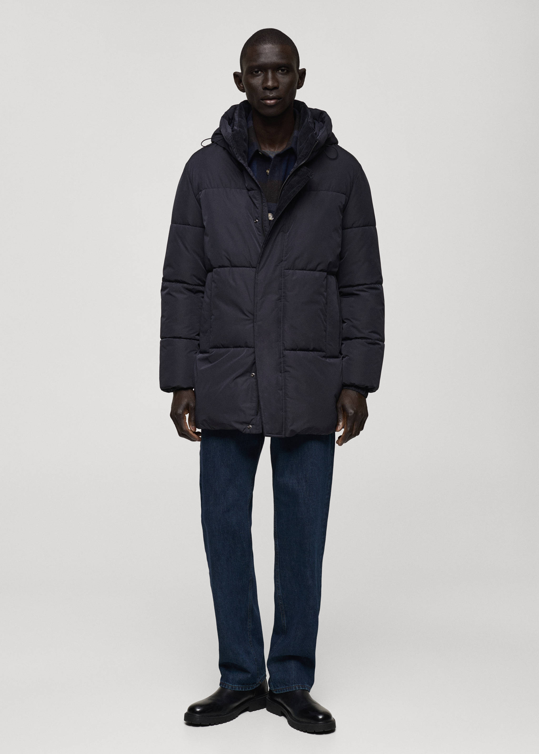 Water-repellent hood puffer coat - General plane