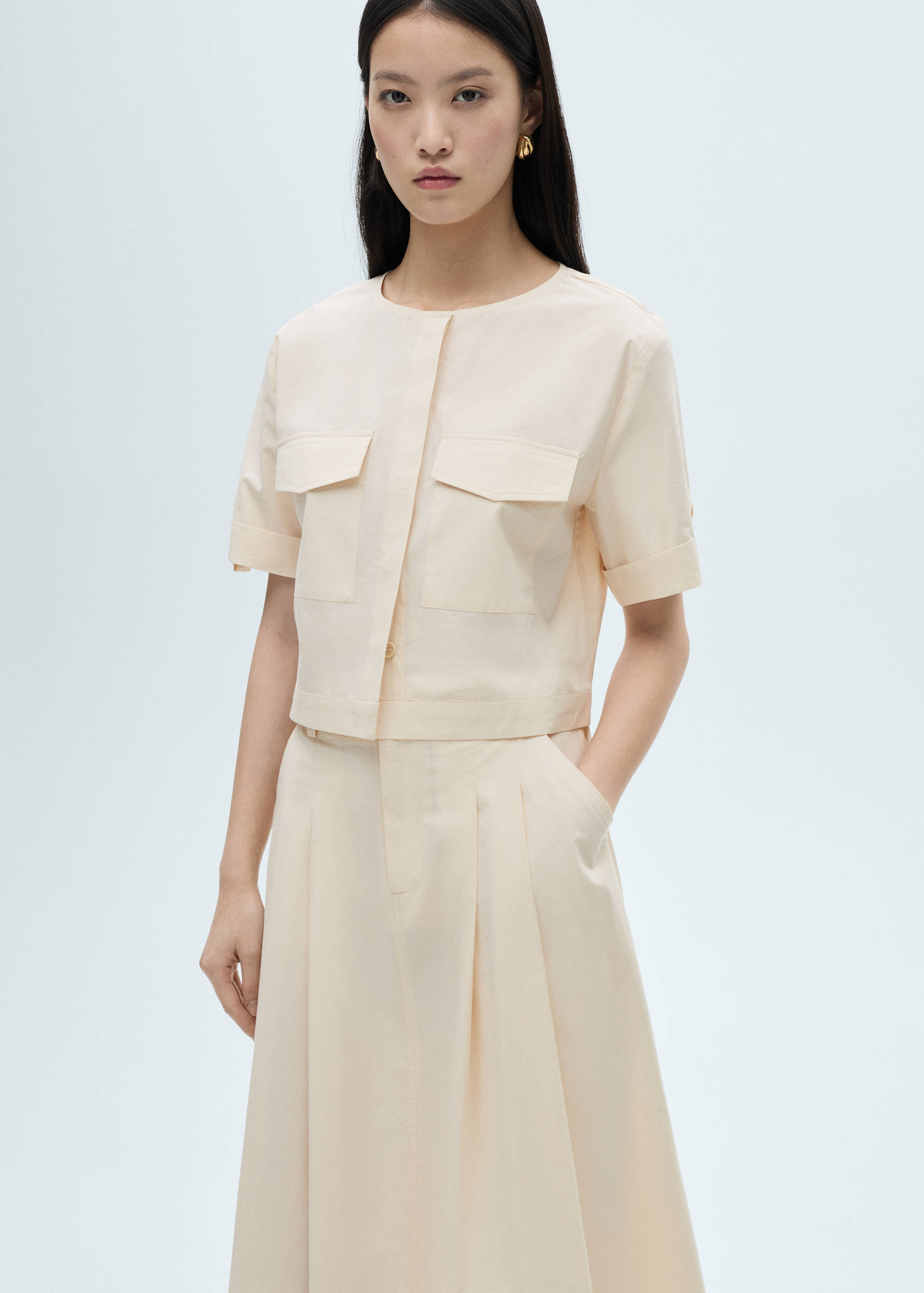 Chest-pocket cotton blouse - Medium plane