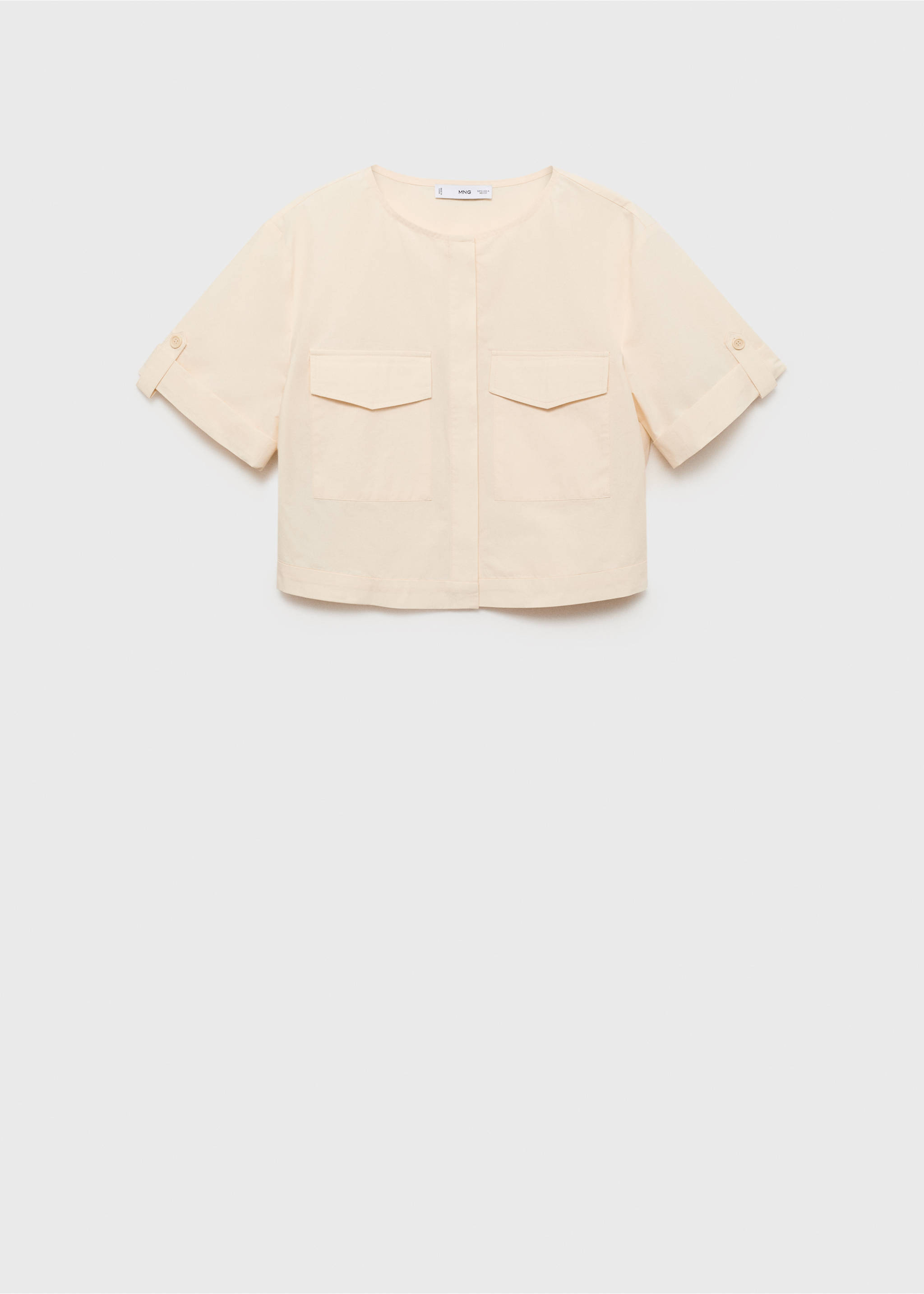 Chest-pocket cotton blouse - Article without model, Ecru. Ref: 87040579-00.