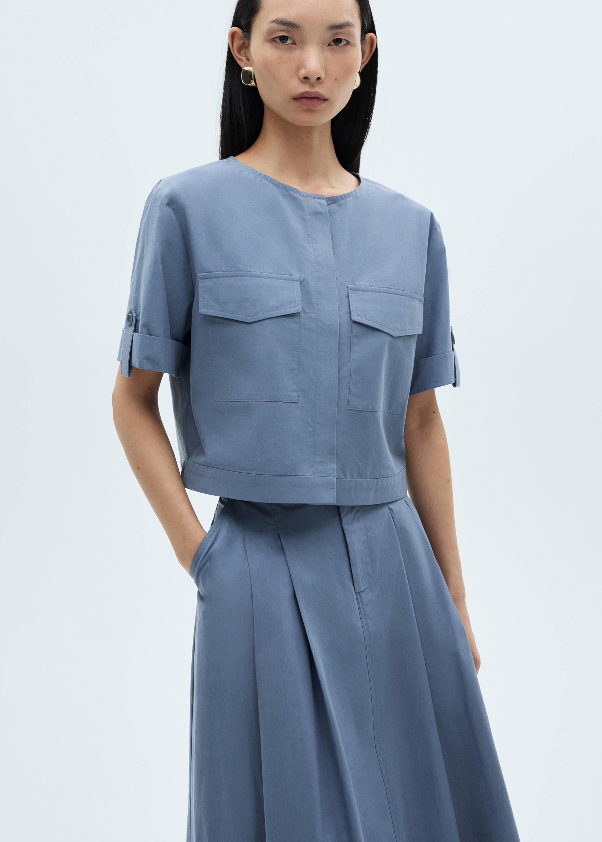 Chest-pocket cotton blouse - Medium plane