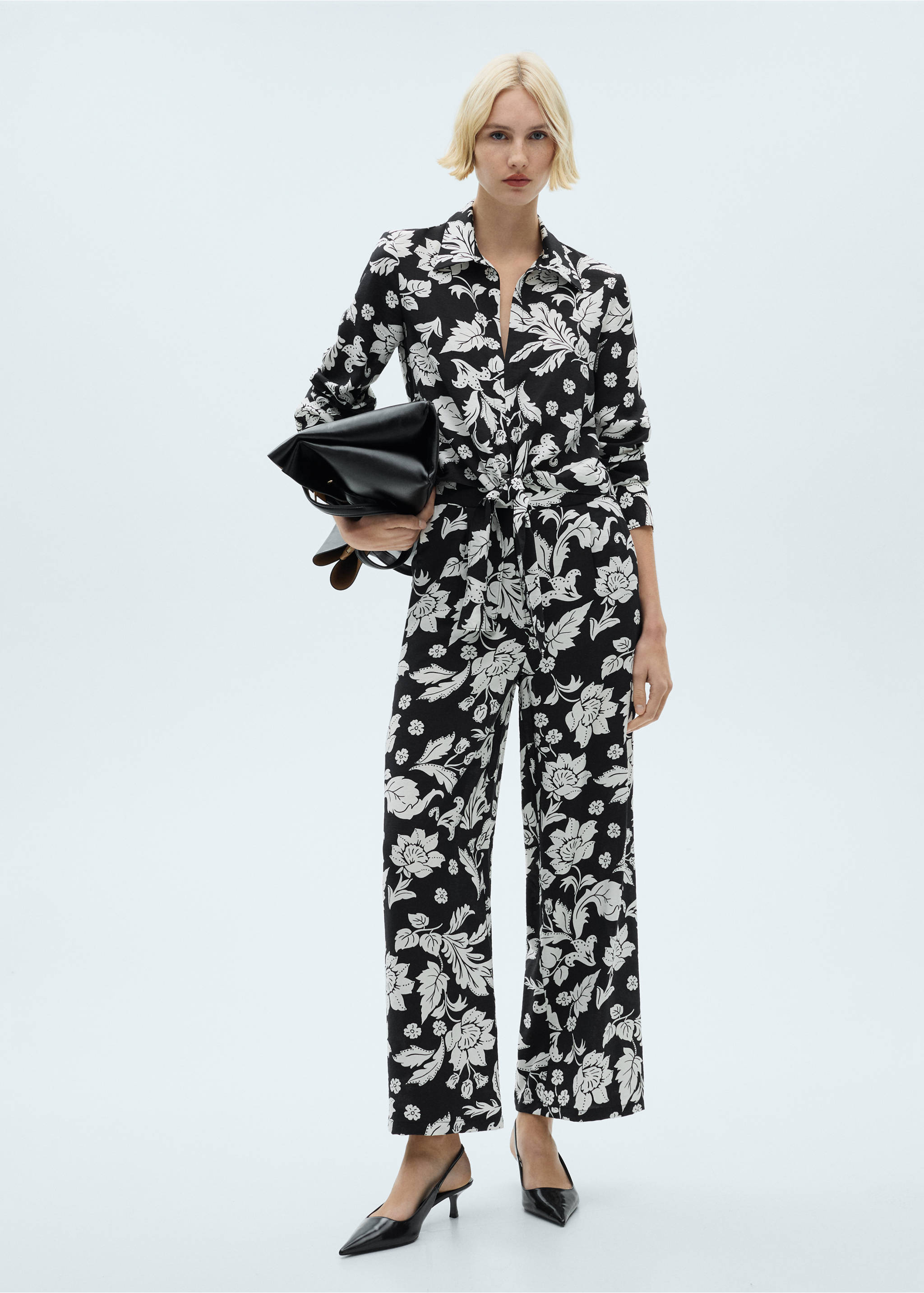 花朵印花绳结衬衫 - null, 黑色. Ref: 87040581-00.