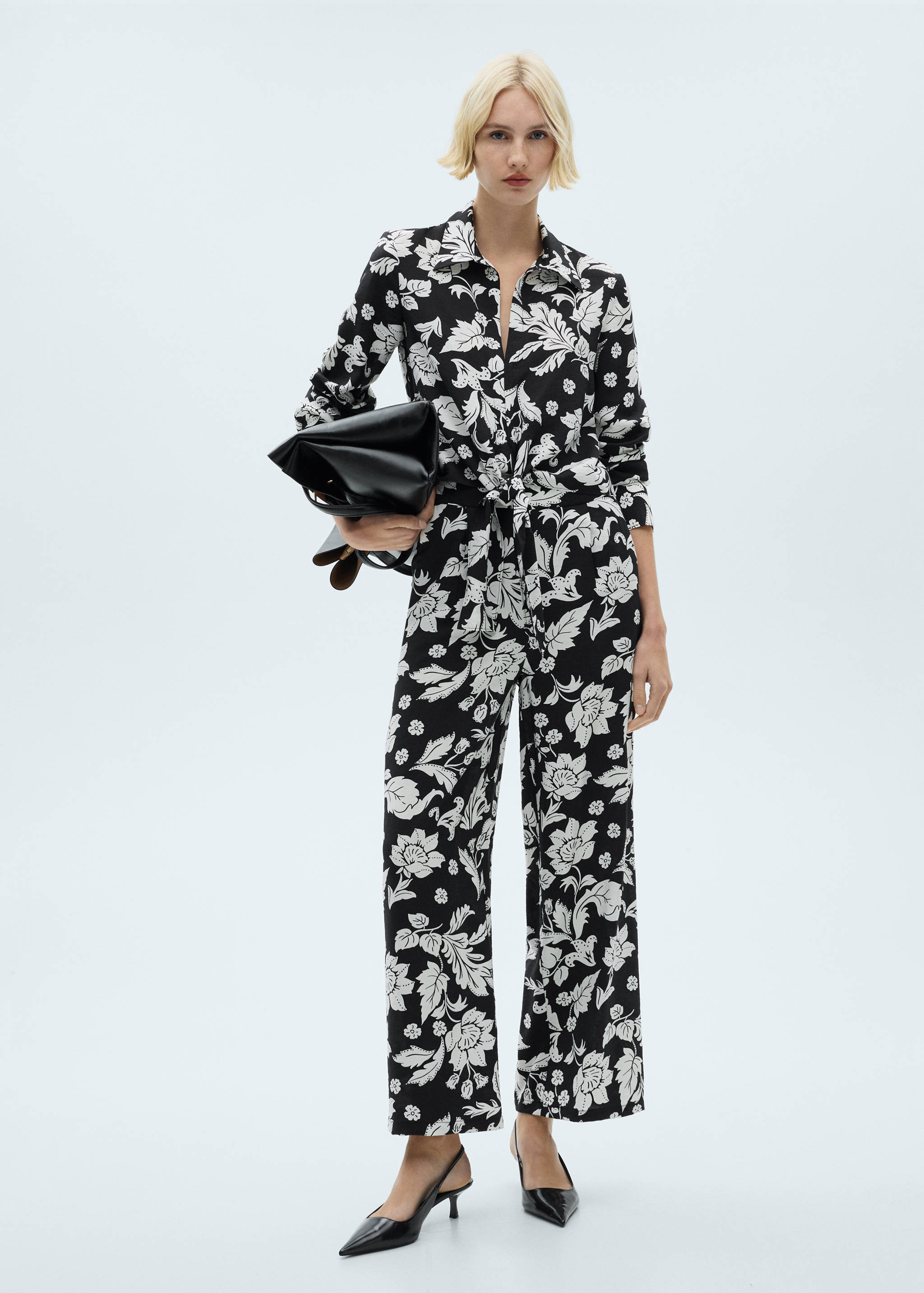 花朵印花绳结衬衫 - null