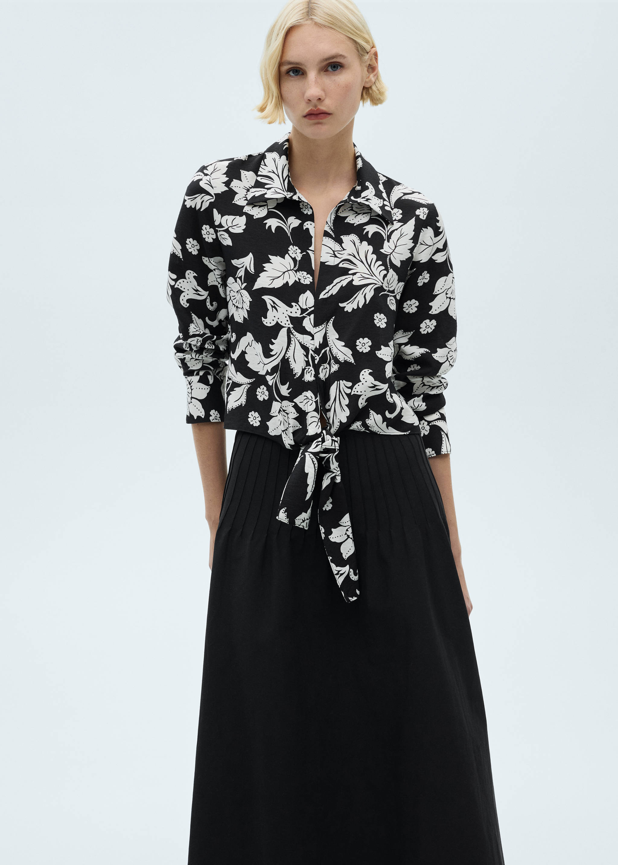 花朵印花绳结衬衫 - null