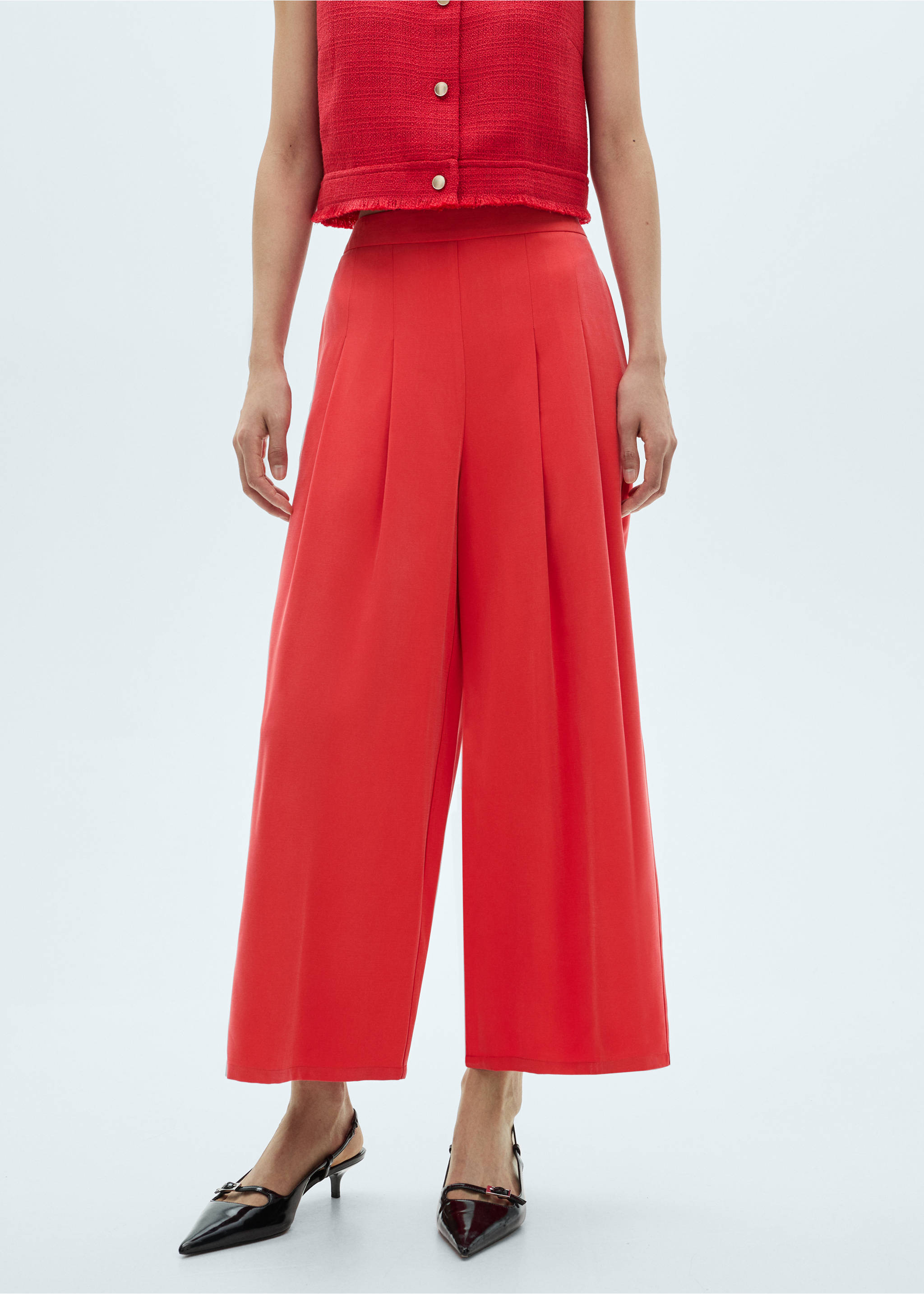 Pantalón wide leg tablas - Plano medio, Rojo coral. Ref: 87040584-00.