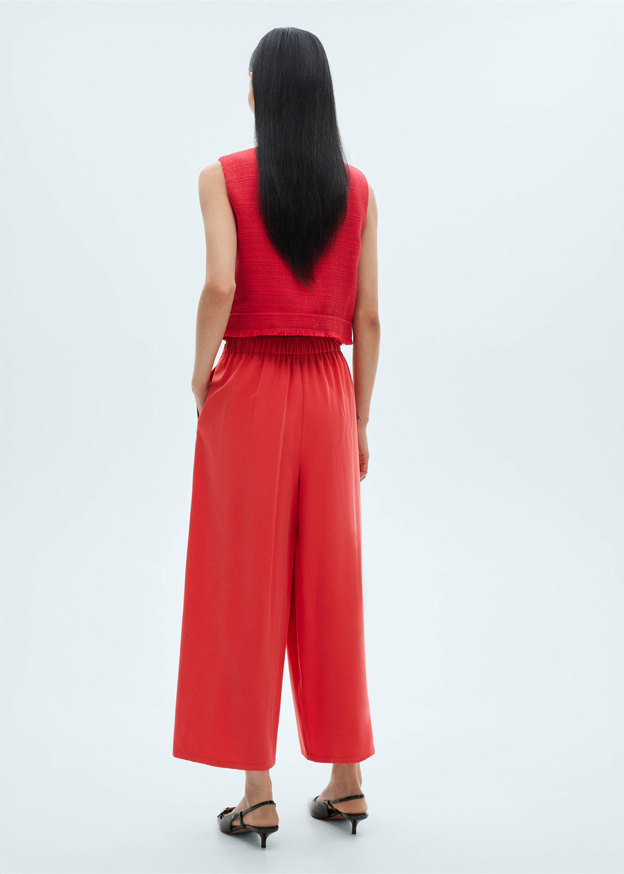 Pantalón wide leg tablas - Reverso del artículo, Rojo coral. Ref: 87040584-00.