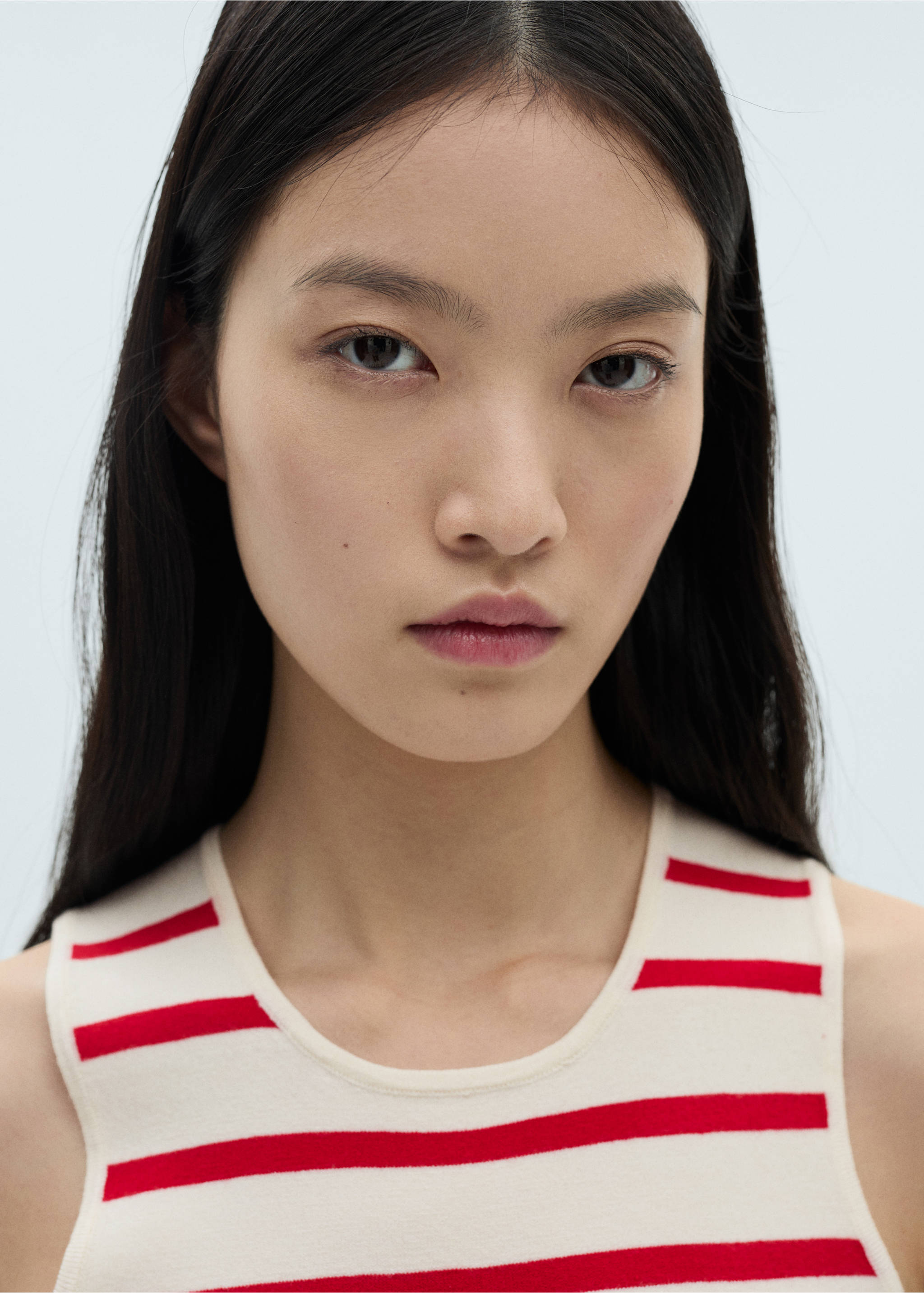 Striped knitted crop top - Details of the article 1, Red. Ref: 87040586-00.