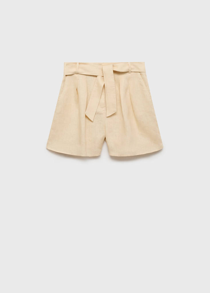 Linen shorts with belt — Beige