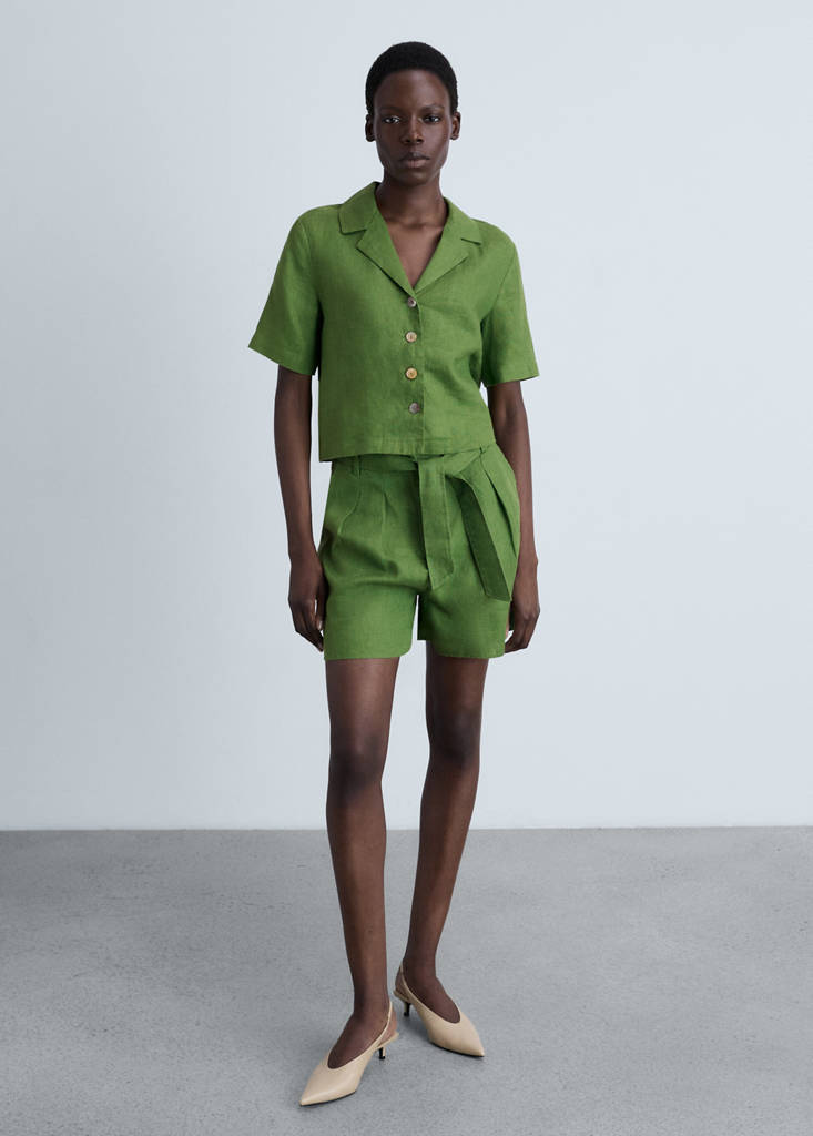 Linen shorts with belt — Green