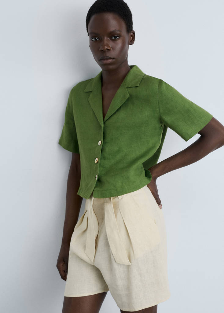 Linen shorts with belt — Green