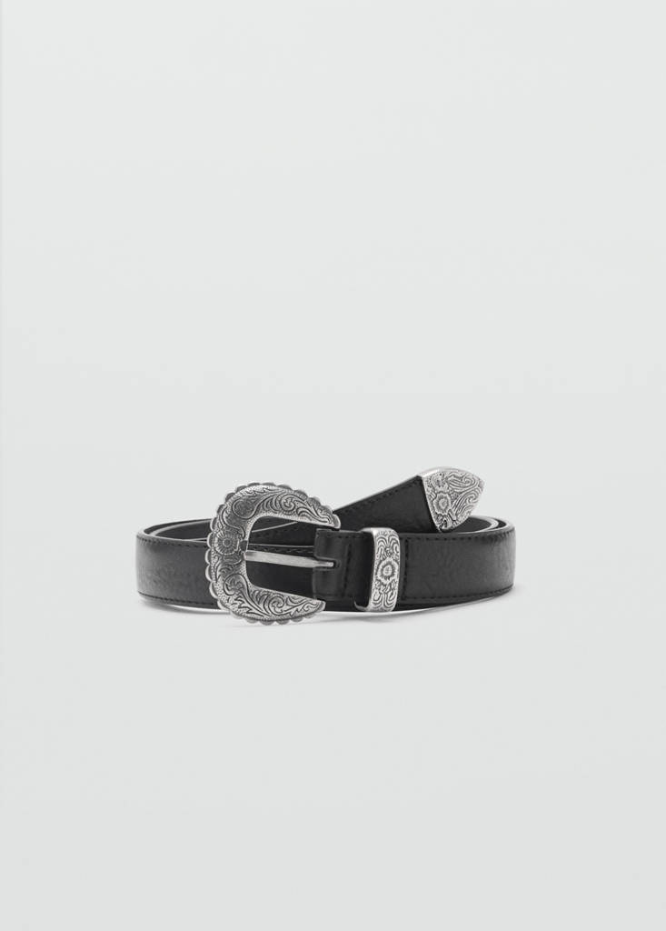 MANGO - Ceinture boucle en relief noir - M
