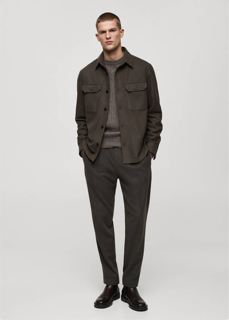 Wool-blend flannel overshirt — Khaki
