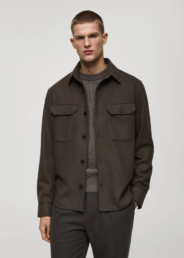 Wool-blend flannel overshirt — Khaki