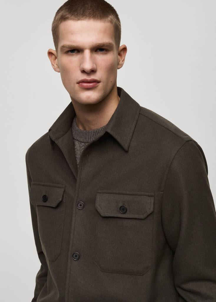 Wool-blend flannel overshirt — Khaki